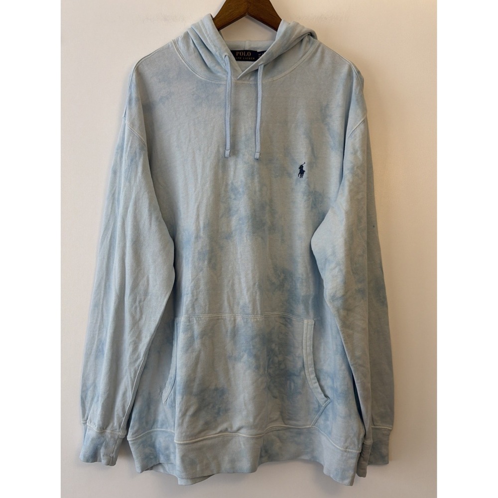 Polo Ralph Lauren Tie Dye Hoodie Sweatshirt Size XLT Blue White Preppy Coastal